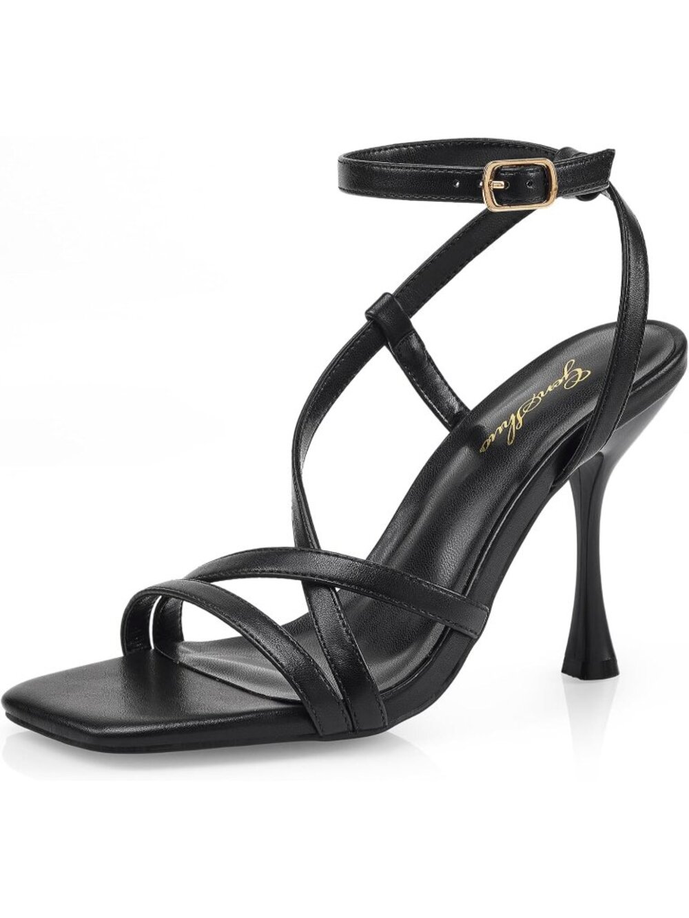 Women's Black 4 Inch Stiletto Ankle Strap Square Open Toe Sexy Heeled Sandals